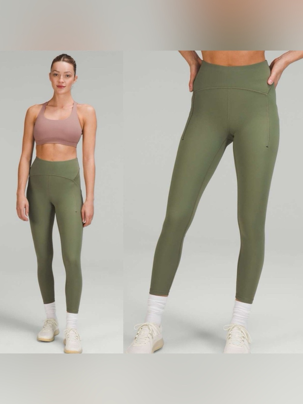 Lululemon Power Thru High-Rise Tight 25" Green Twill Size 4 w/ Side Pockets